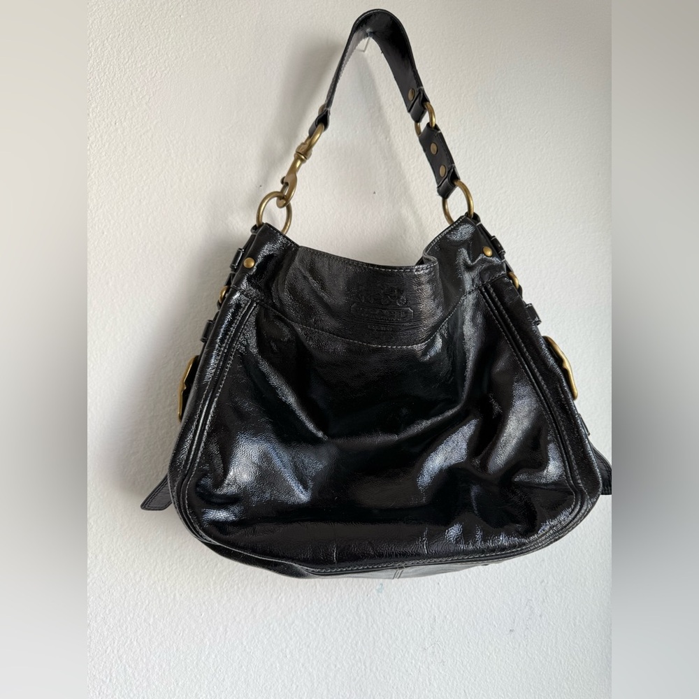 Zoe Patent Leather Black Coach Purse